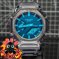 Casio G-Shock GA-2100 Blue Orange Tint Glass Grey Skeleton Beach Time Lapse 2024