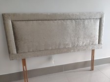 20"inch tall Luxury STUDS (PINS) Double bed Headboard CRUSHED VELVET - BEIGE