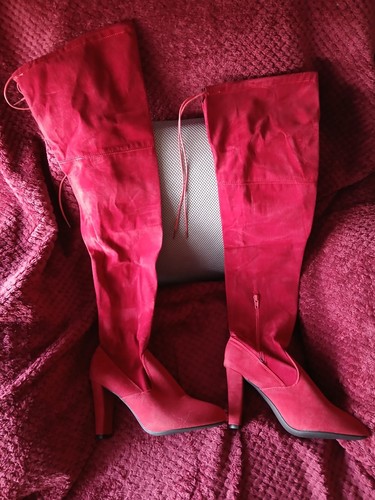 Red thigh length suedette - thigh,