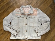 TU Denim Jacket Light Wash Patterned Quilt Fabric Shoulder Section Size 20