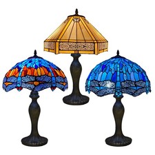 Antique Tiffany Style Table Lamp Multicolor Stained Glass 16Inch Hand Crafted UK
