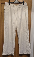 Ladies BHS White Linen Drawstring Trousers Size 14 (454)