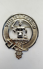 LARGE CHROME MACFARLANE CLAN SCOTLAND SCOTTISH NAME PIN BADGE - THIS I'LL DEFEND