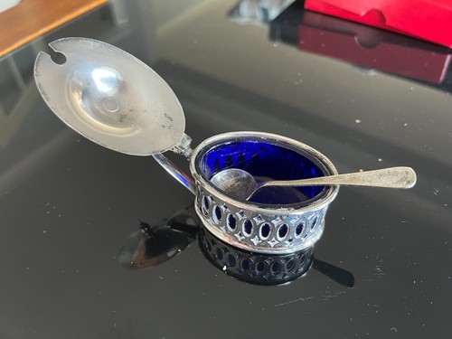 Epns mustard pot with blue - epns,