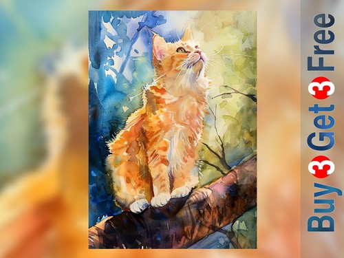 Ginger cat woodland perch - cat,