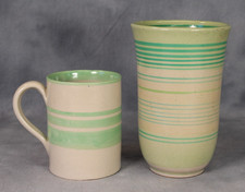 Gray's Pottery 1930s Art Deco Stoneware Green Banded Vase & Mug Susie Cooper