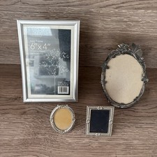 Bundle Of 4 Small Silver Metal Picture Frames Various Sizes Oval Rectangle