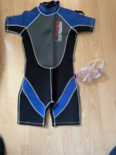 NALU Wavewear Childs Shortie Wetsuit Surfing 36” Chest & Pink Cressi Mask