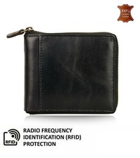 Mens 100% Genuine Leather Wallet RFID Blocking Credit ID Card Holder Zip Closure