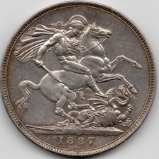 1887 Crown, Queen Victoria Jubilee Head Silver Coin, High Grade, Superb.