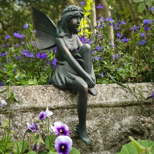 Sitting bronze fairy resin - bronze,