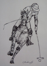 Polo Equestrian Ink Drawing of