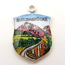 EUROPABRUCKE Austria vintage silver enamel travel shield bridge place charm