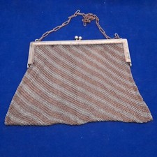 Vintage Chain Mail Handbag Evening Bag Mixed Metal Art Deco Diagonal Pattern