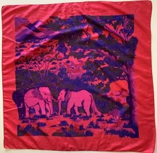 “ A Pink &  Blue Elephant Design 35 Inch Square Vintage Silk Scarf 