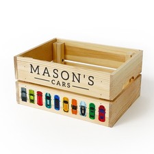 Personalised Kids Toy Cars & Vehicles Wooden Storage Toy Box Crate for Children