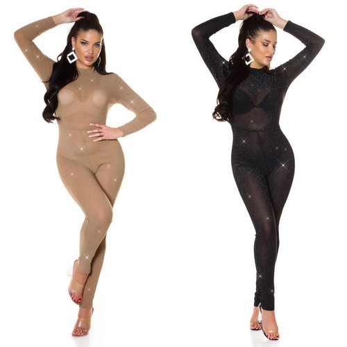 Glitter sheer mesh jumpsuit - glitter,
