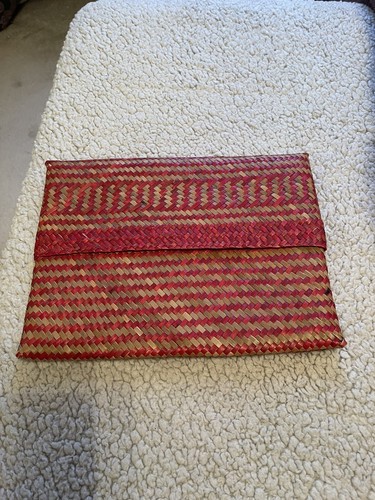 Toast red raffia clutch bag - red,