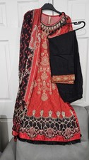 Simrans Pakistani/Indian Salwar Kameez Suit. Size L. Red & Black. Good Con.