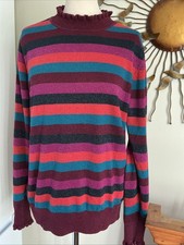 Joules Size 16 Striped Jumper with High Neck and Long Sleeves , Sparkly Knit