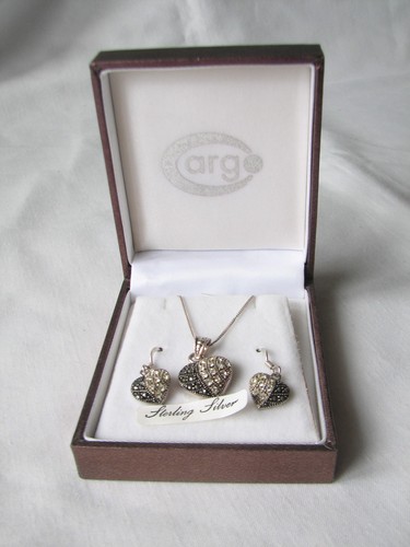 Silver marcasite heart pendant - silver,