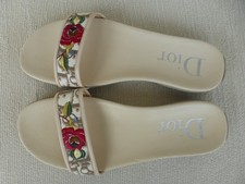 Dior Ivory & Rose Embroidered Slides Shoes Mules UK 5 EU 38