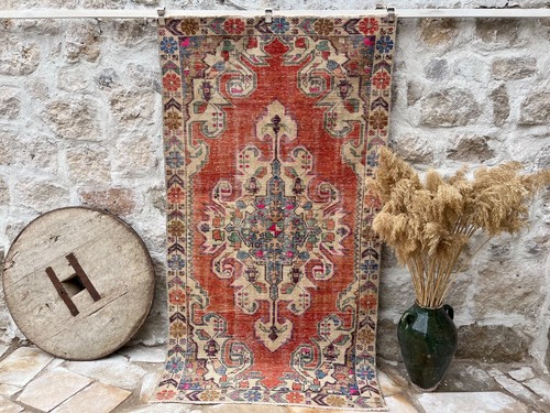 Hand woven vintage carpet 4x8 - hand-woven,