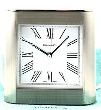 Tiffany & Co Vintage Brushed SilverTone Swiss Quartz  Table/Desk Alarm Clock.
