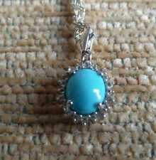 Sleeping Beauty Turquoise/ White Topaz Charm/ Pendant. Sterling Silver. Gemporia