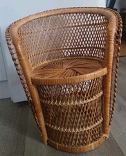 Vintage Boho 70`s Ratan Wicker Tub Child Teddy Doll Chair 54 cm tall to top back