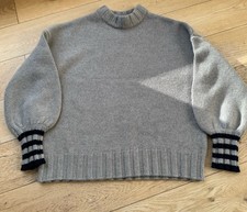 Boden 100% Cashmere Chunky Knit Jumper Mink Colour Navy Stripe Cuffs Size S £225