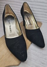 Russell & Bromley Black Ladies High Heel Embroider Shoes Size UK 5.5 3 Inch Heel