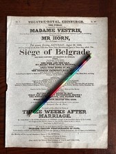 Georgian Playbill Flyer Theatre Royal Edinburgh 1823 Siege Of Belgrade