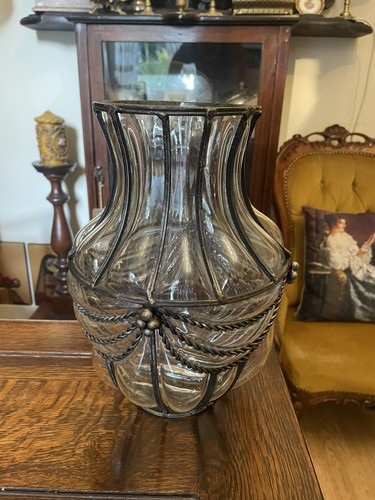 Vintage glass large vase with - glass,