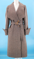 VTG Women's 20s Beige Overcoat W/ Large Collar & Belt Sz M 1920s Sport Coat