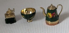 Vintage Miniature Brass Canalware Folkart Hand Painted Coffee Pot ,grinder bowl