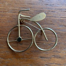 Gold Tone Old Fashioned Bicycle Wire Brooch Pin badge penny farthing bike Vtg80s