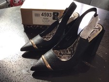 Ladies RIVER ISLAND NONNA Black Slingback Shoes 4” Block Heels Size 4/37 Bnib