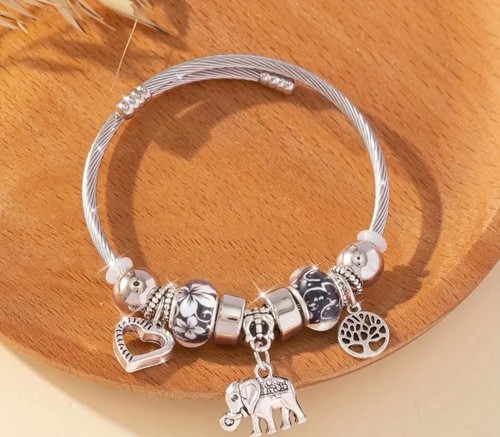 Charm bracelet silver black - silver,