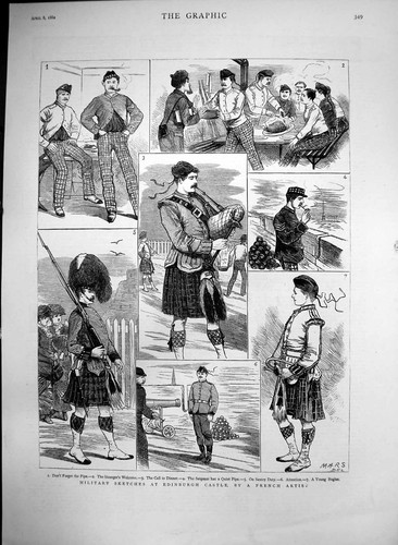 Old print military sketches - military,