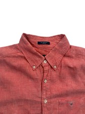 Gant Men’s Pink The Linen Regular Fit  Short Sleeve Shirt - Size Large