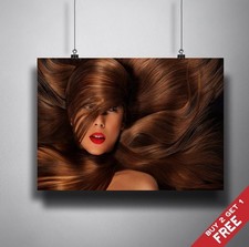LONG BROWN HAIR POSTER A3 A4 * HAIRDRESSER HAIRSTYLE BEAUTY SALON ART DISPLAY