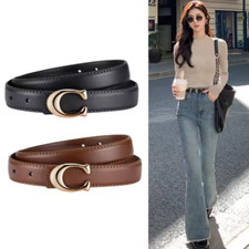 Women's Luxury Inspired Leather Belt with Gold "C" Buckle – Designer Style Coach