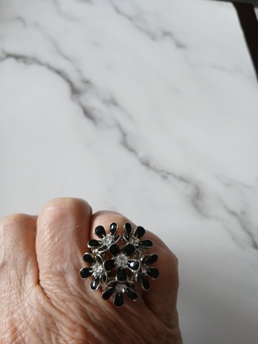 Black enamel and rhinestone - black,