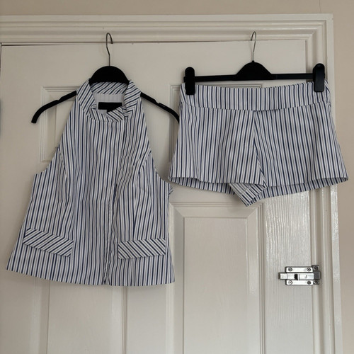 Blue white striped woven - &,