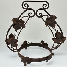 Antique French Toleware Vine Leaf Metal Plant Pot Hanging Basket Stand, Garden