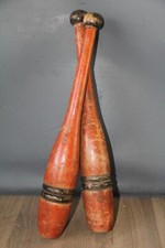 VINTAGE 2  PAINTED WOODEN JUGGLING PINS CLUBS ,CIRCUS, ACROBAT, CLOWN