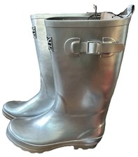 Tu Size 6 Silver Knee Length Wellies Bnwt Wellington Boots Buckle British Flag