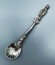 SILVER MUSTARD SPOON ANTIQUE London 1898 VENUS SHELL BAROQUE FISH