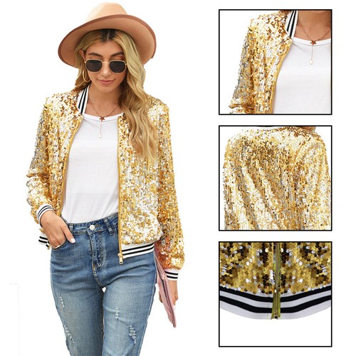 Women sequin glitter bomber - sequin,